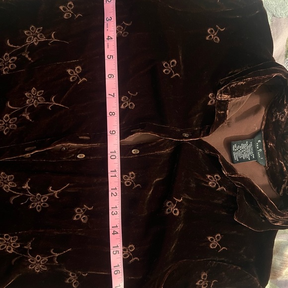 ECI Rich Brown Velvet Shirt with Floral Embroidery - Picture 3 of 10